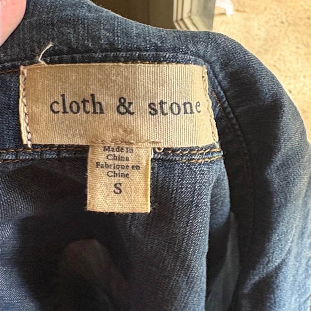 cloth & stone small Denim look collared shirt dress button down frayed pockets - Picture 9 of 15